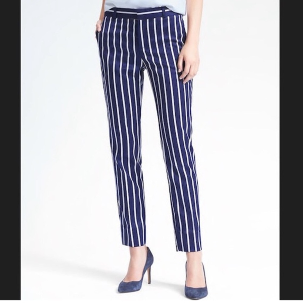 Banana Republic Ryan pants; Blue and white stripes